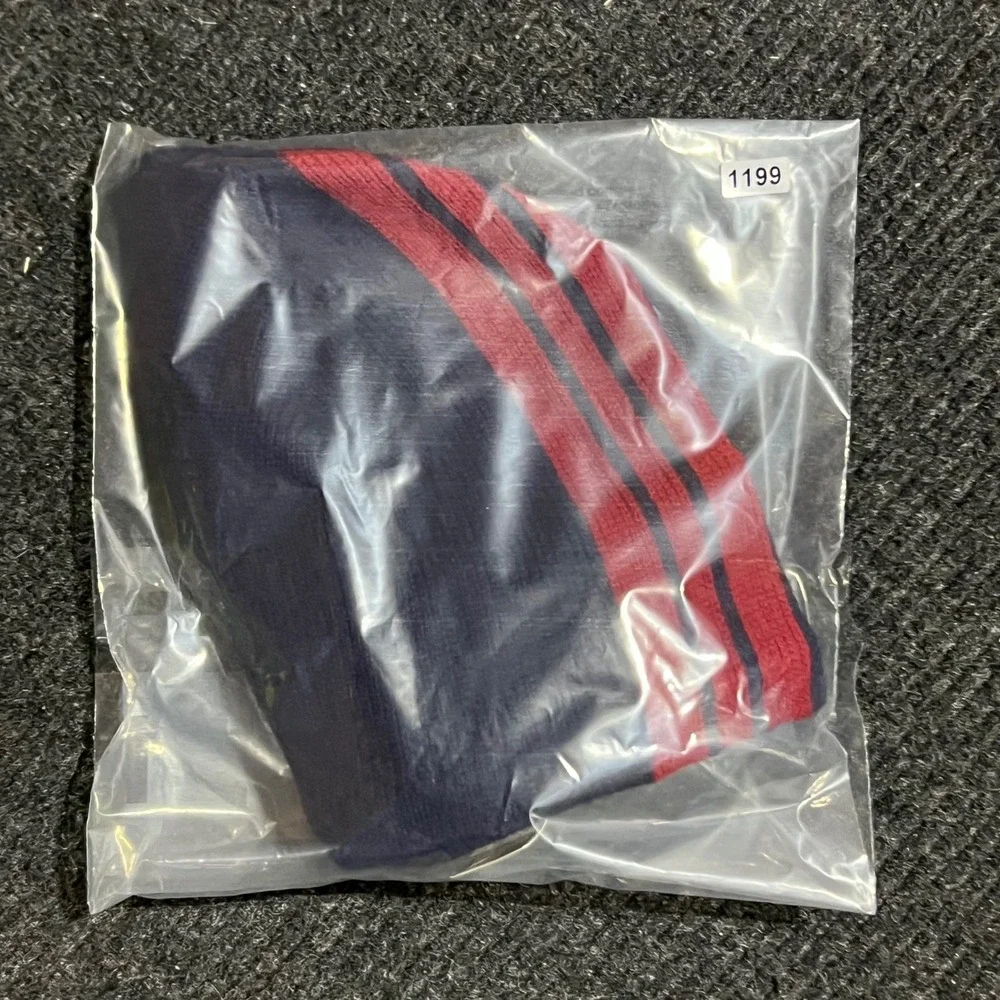 Vintage Polo Sport Beanie Mens OS Navy Red Racing Stripe Lambswool Knit Hat NWT